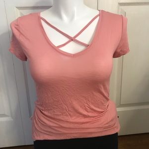 Rue 21 Criss Cross Lace Up Top Blouse Pink
